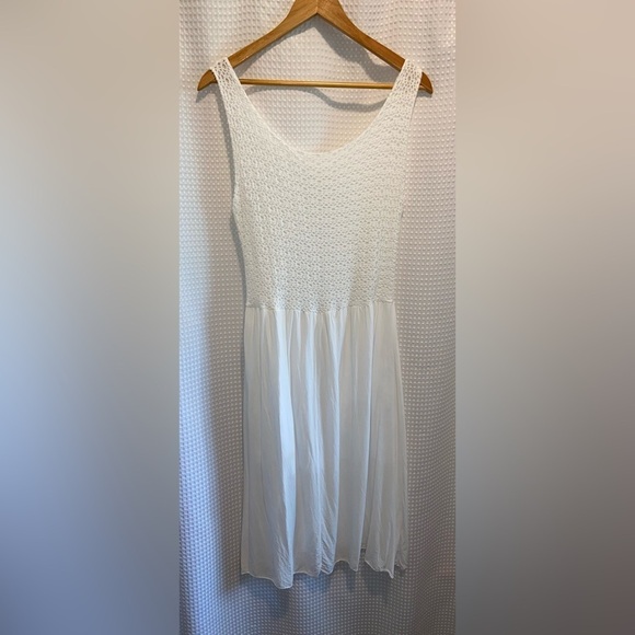 Women’s Italian white sleeveless lace&crochet top + flowy bottom dress Sz Large - Picture 11 of 13